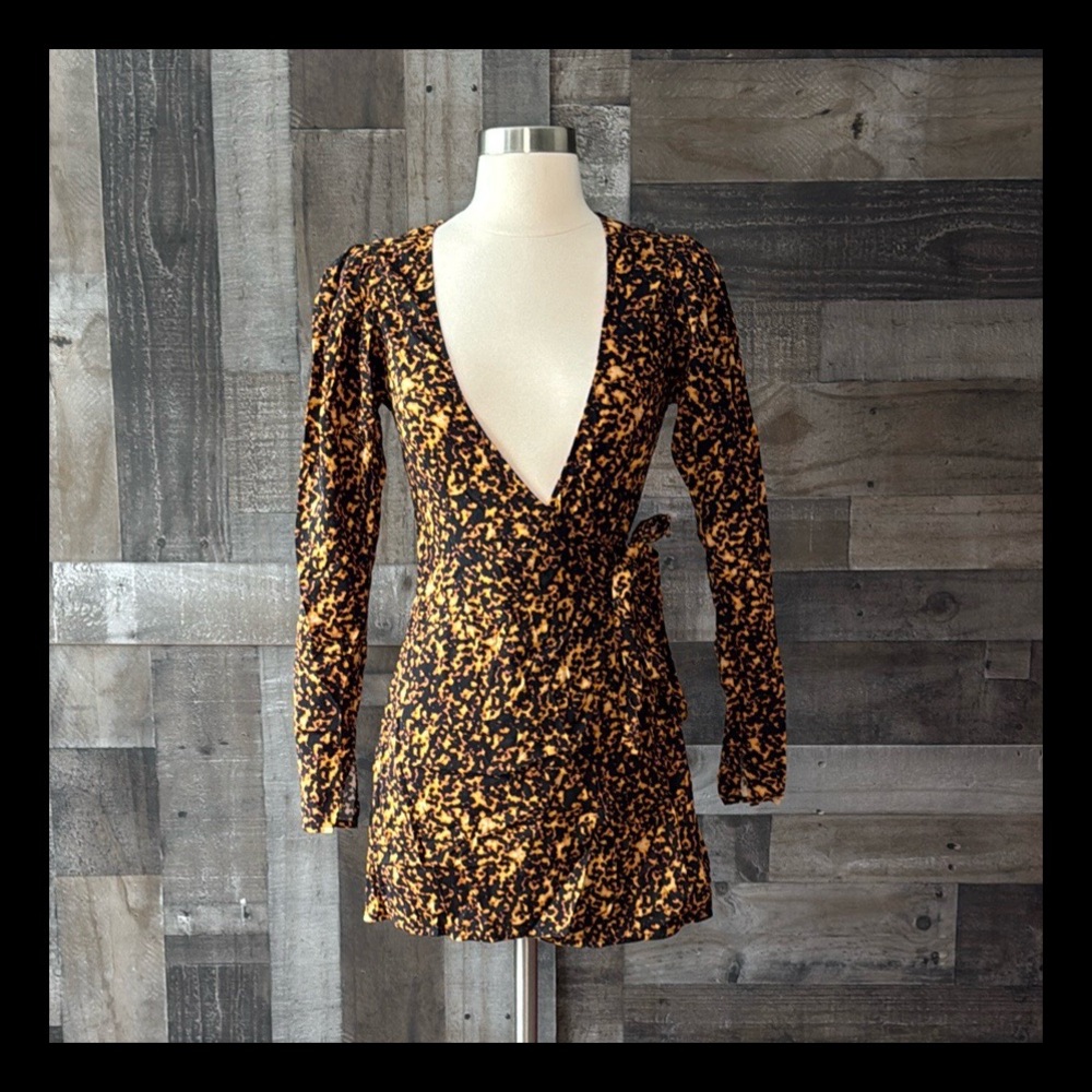 WeWoreWhat abstract leopard print wrap dress XSmall whimsigoth dark feminine